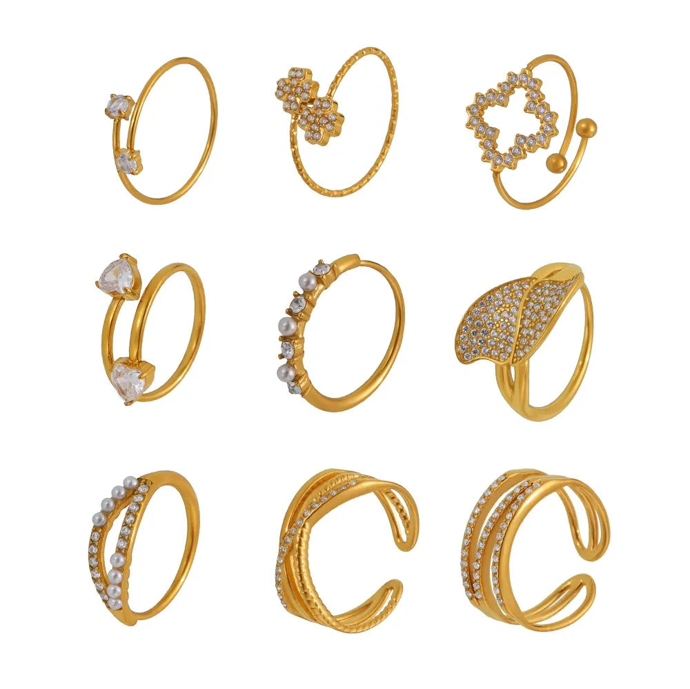316L Stainless Steel Pave Zircon Statement Ring Set - Image 4