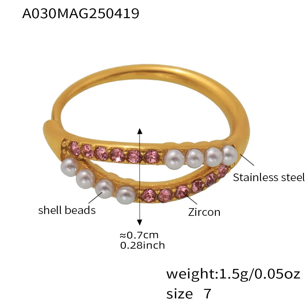 316L Stainless Steel Pave Zircon Statement Ring Set - Image 6