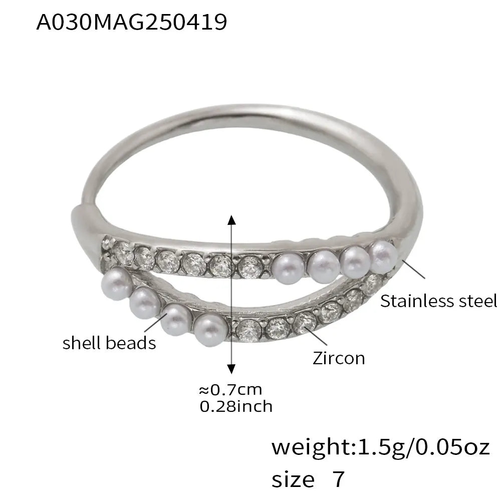 316L Stainless Steel Pave Zircon Statement Ring Set - Image 7