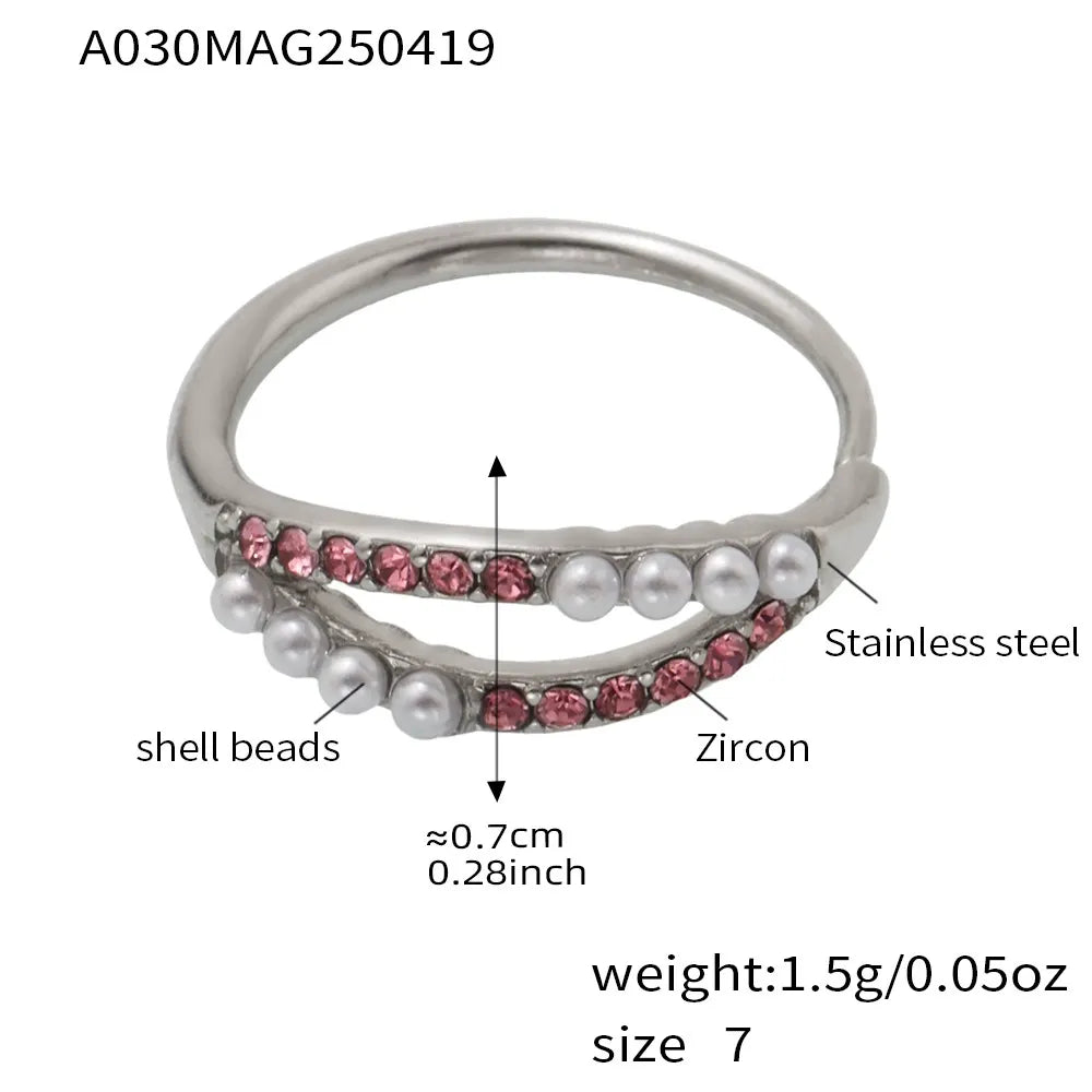 316L Stainless Steel Pave Zircon Statement Ring Set - Image 8