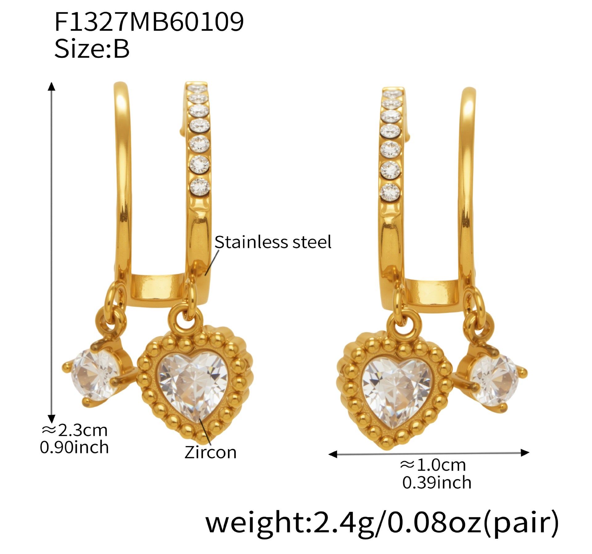 316L Stainless Steel Pave Zirconia Charm Huggies - Image 2