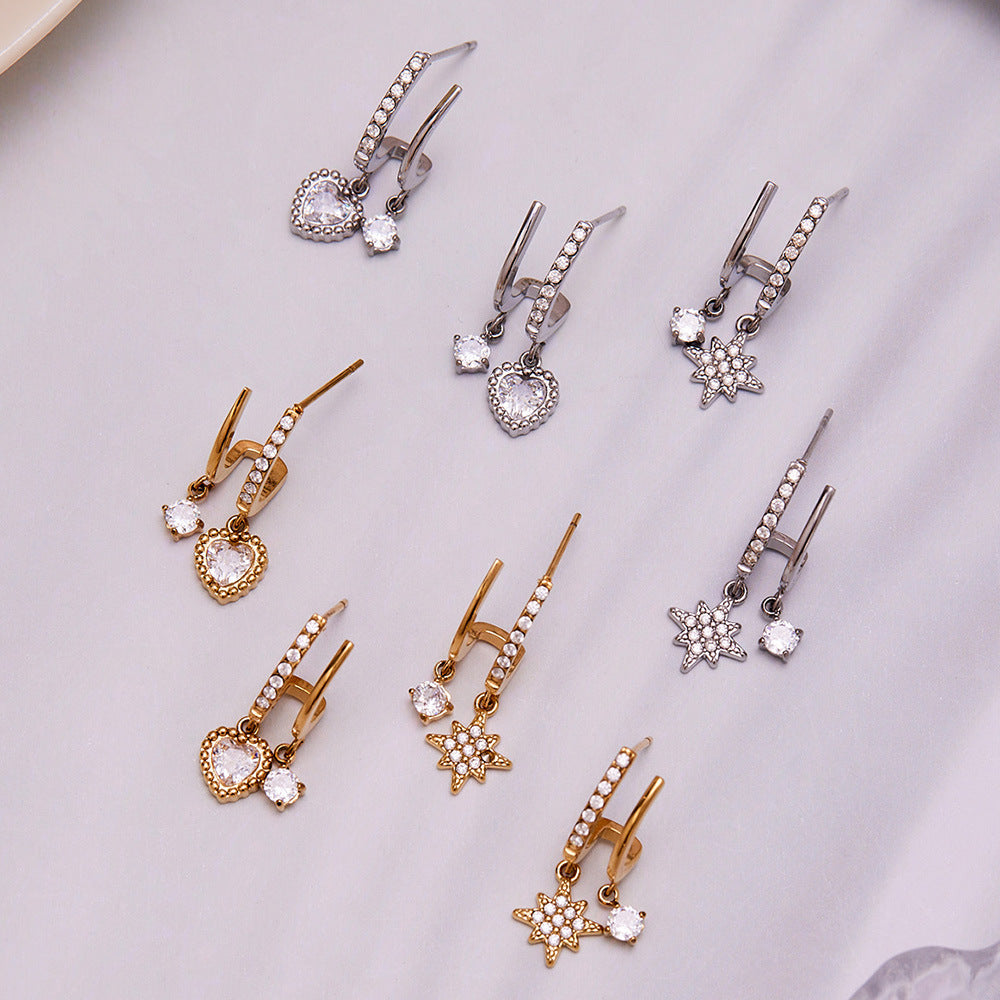 316L Stainless Steel Pave Zirconia Charm Huggies - Image 3