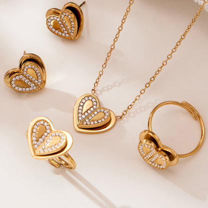 316L Stainless Steel Pave Zirconia Double Heart Jewelry - Image 1