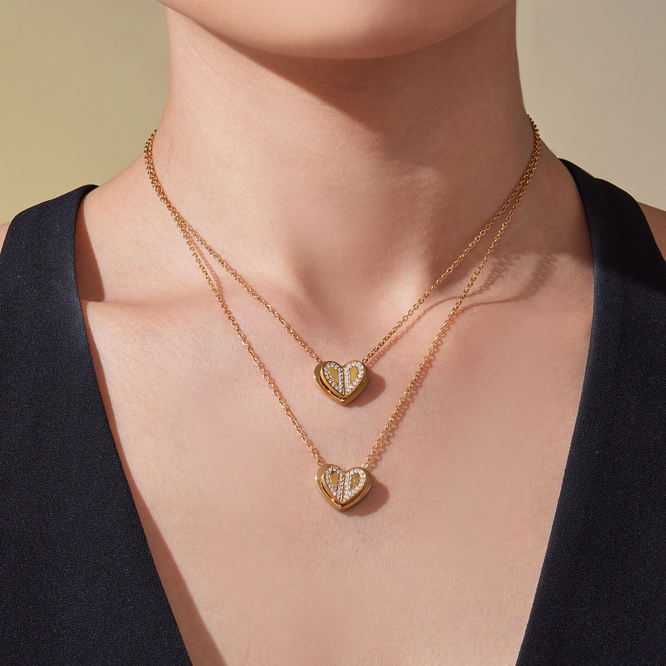 316L Stainless Steel Pave Zirconia Double Heart Jewelry - Image 2