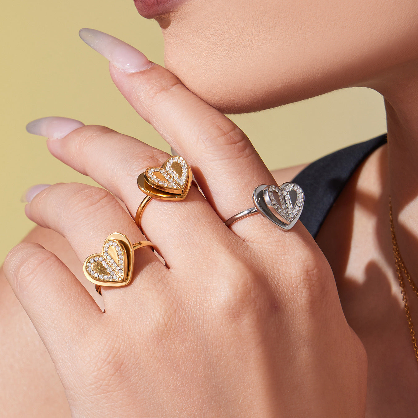 316L Stainless Steel Pave Zirconia Double Heart Jewelry - Image 3