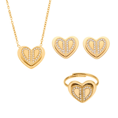 316L Stainless Steel Pave Zirconia Double Heart Jewelry - Image 4