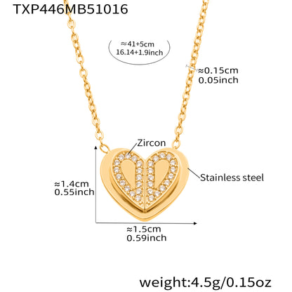 316L Stainless Steel Pave Zirconia Double Heart Jewelry - Image 5