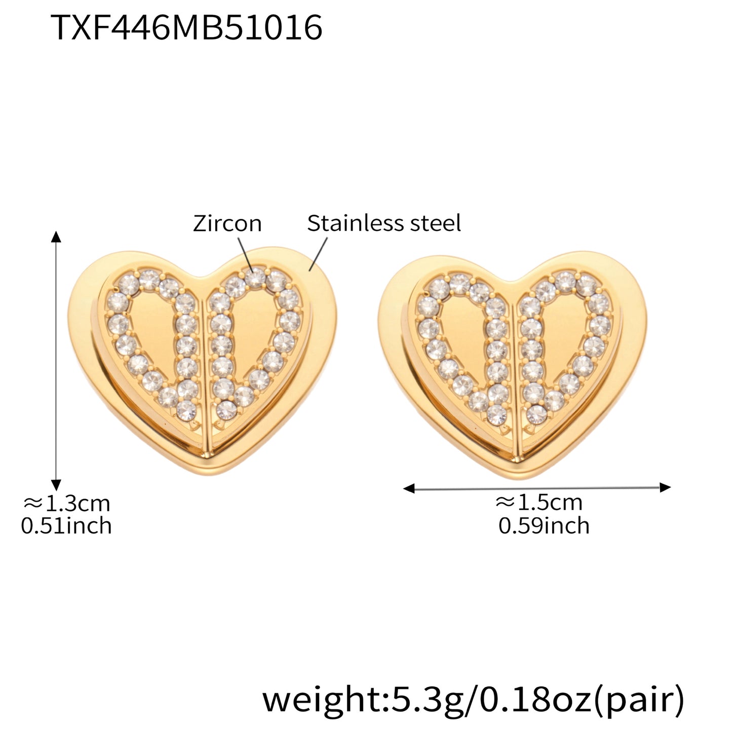 316L Stainless Steel Pave Zirconia Double Heart Jewelry - Image 7