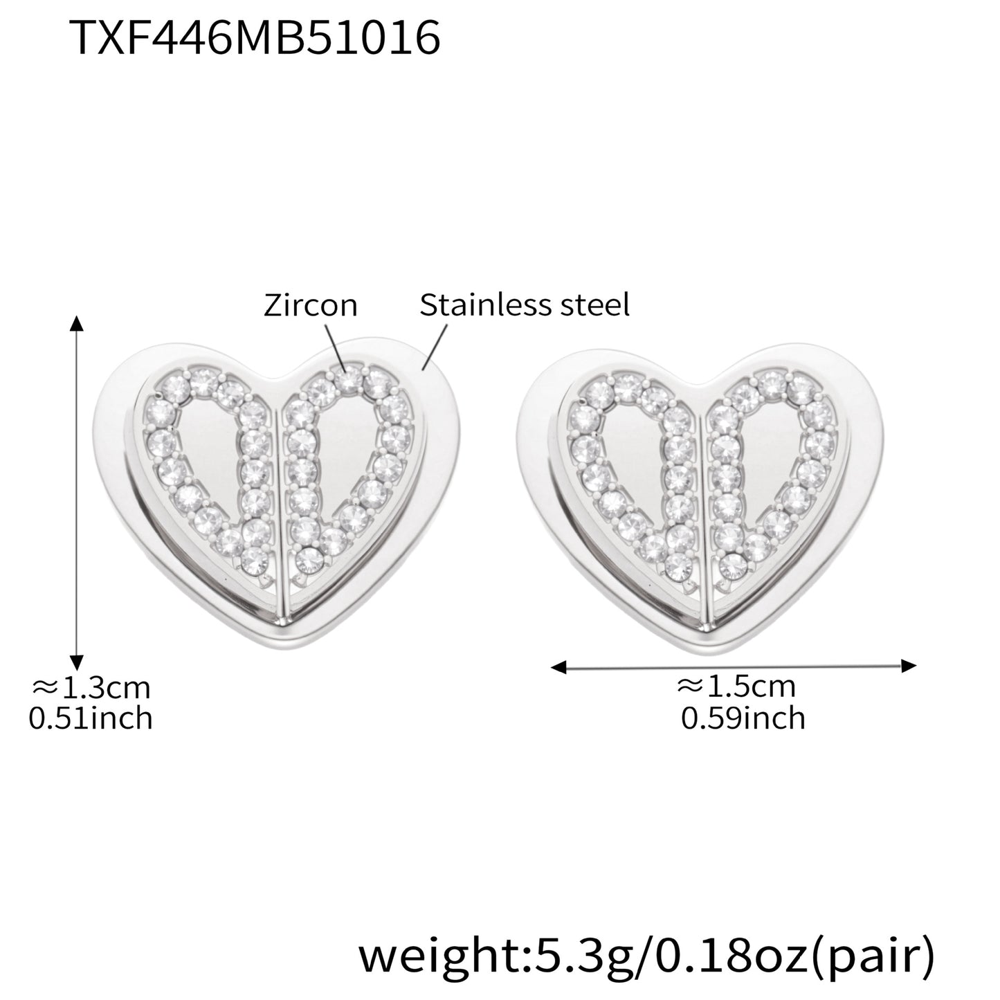 316L Stainless Steel Pave Zirconia Double Heart Jewelry - Image 8