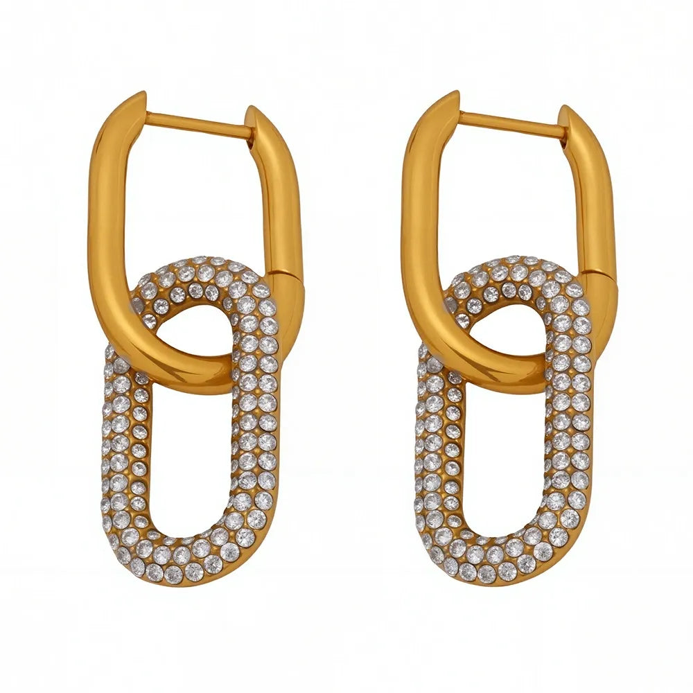 316L Stainless Steel Pave Zirconia Oval Double Hoop Earrings - Image 4