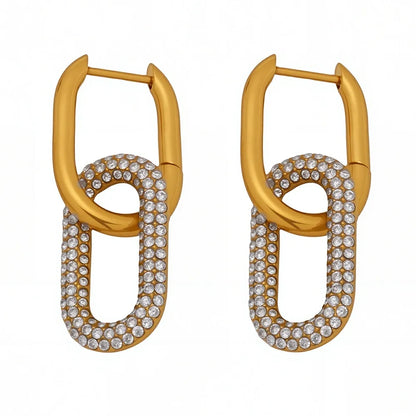 316L Stainless Steel Pave Zirconia Oval Double Hoop Earrings - Image 4