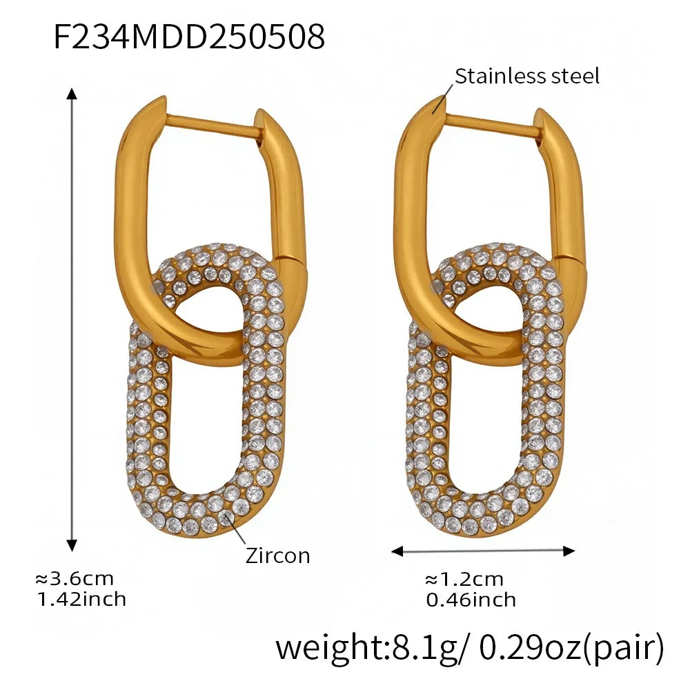 316L Stainless Steel Pave Zirconia Oval Double Hoop Earrings - Image 5