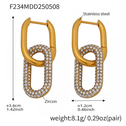 316L Stainless Steel Pave Zirconia Oval Double Hoop Earrings - Image 5