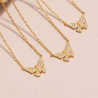 316L Stainless Steel Paved Butterfly Zircon Necklace and Bracelet Set - Image 2