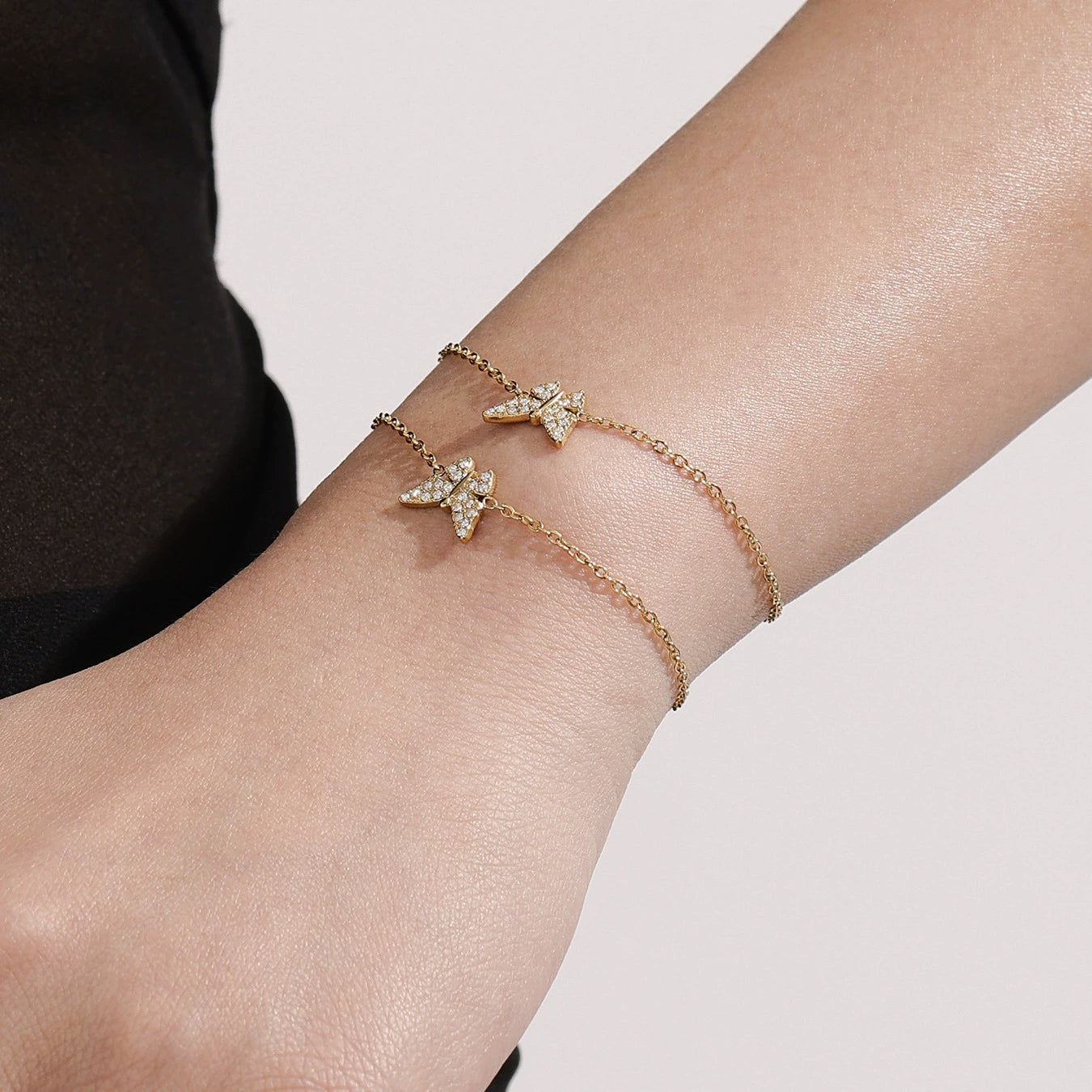 316L Stainless Steel Paved Butterfly Zircon Necklace and Bracelet Set - Image 3