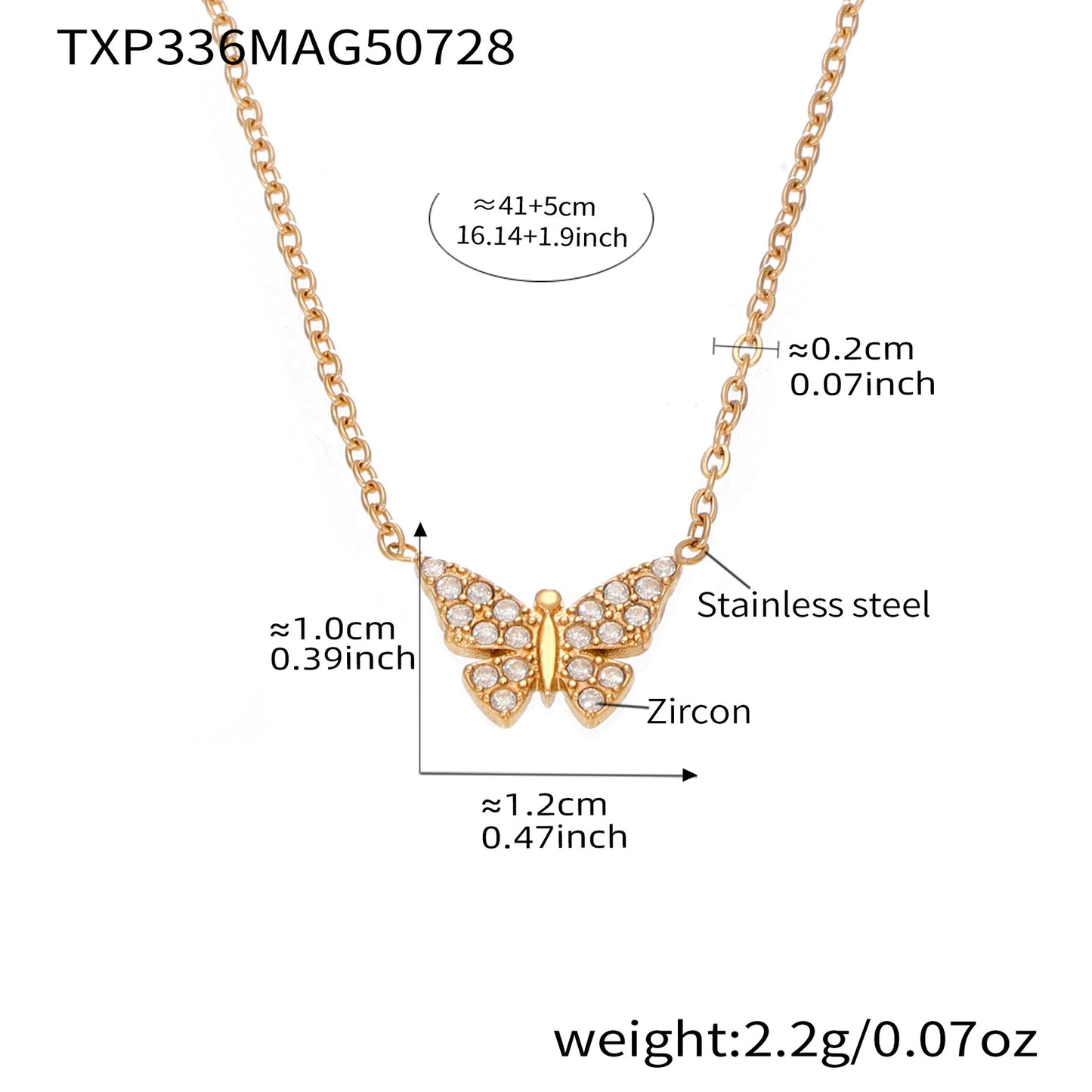 316L Stainless Steel Paved Butterfly Zircon Necklace and Bracelet Set - Image 6