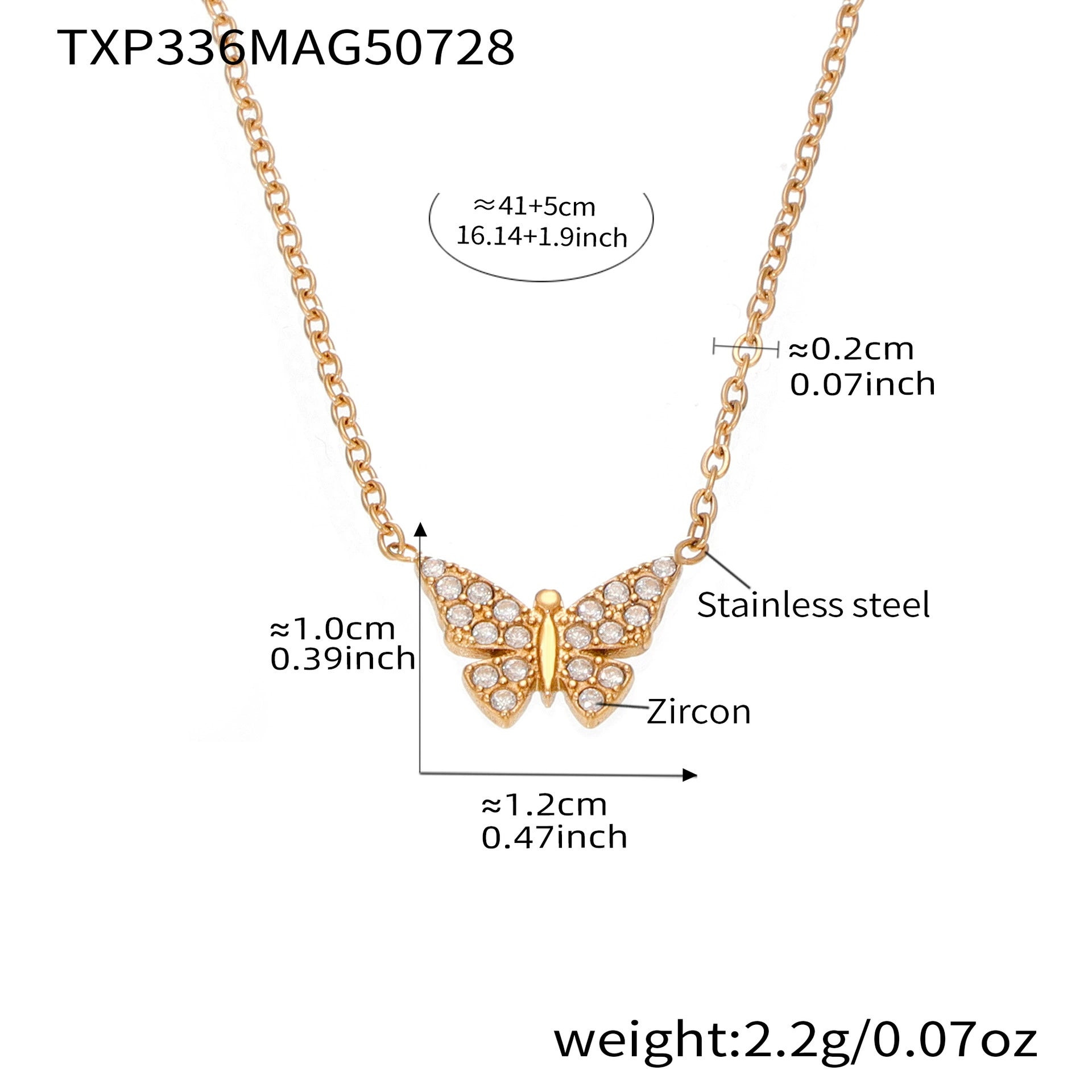 316L Stainless Steel Paved Butterfly Zircon Necklace and Bracelet Set - Image 6
