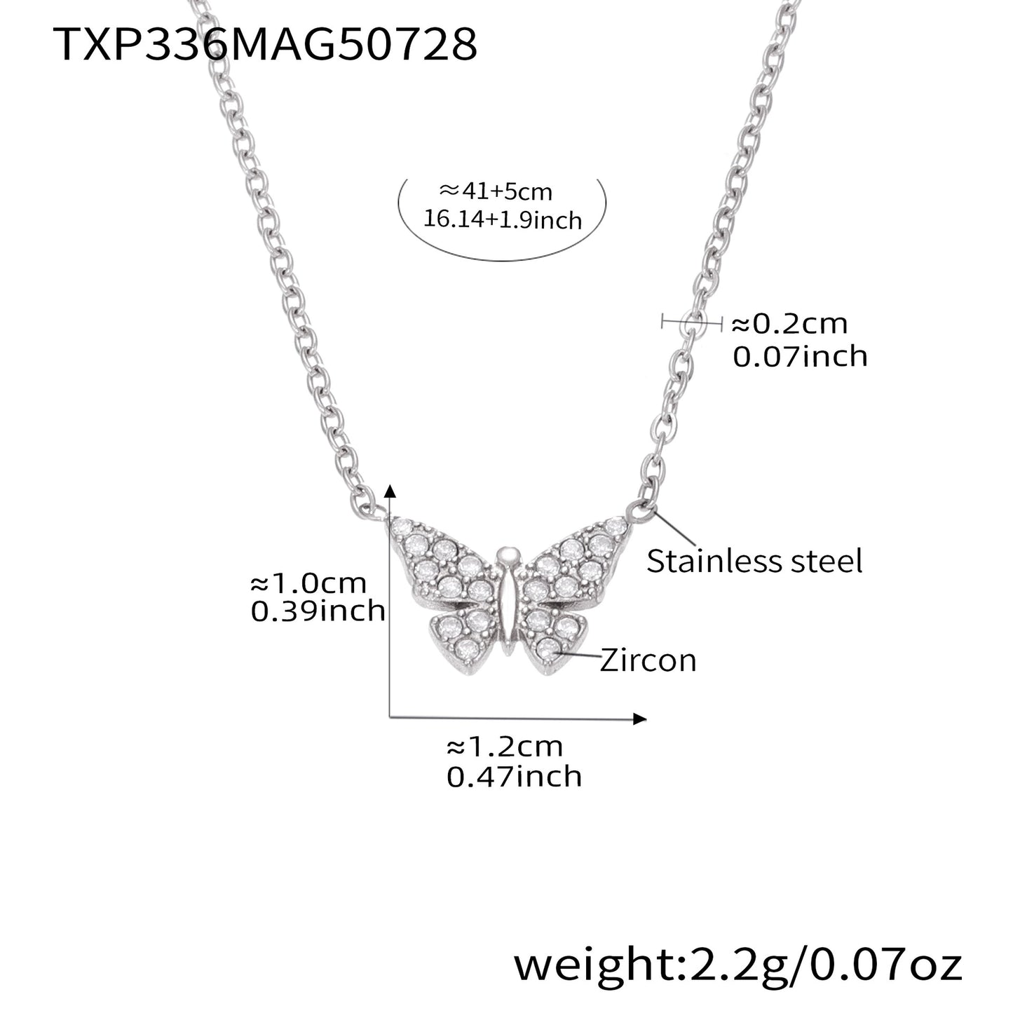 316L Stainless Steel Paved Butterfly Zircon Necklace and Bracelet Set - Image 7
