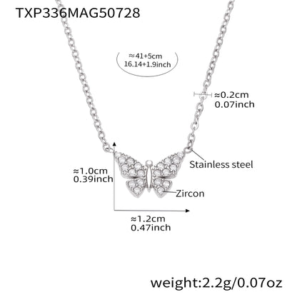 316L Stainless Steel Paved Butterfly Zircon Necklace and Bracelet Set - Image 7