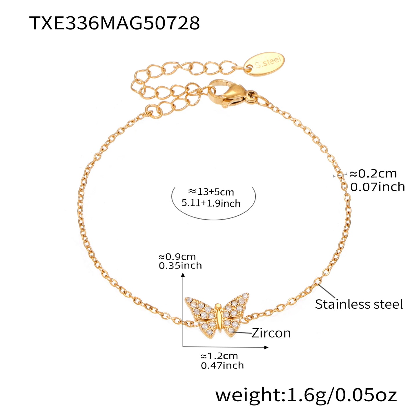316L Stainless Steel Paved Butterfly Zircon Necklace and Bracelet Set - Image 8