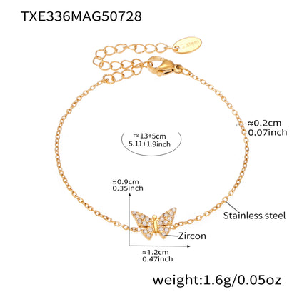 316L Stainless Steel Paved Butterfly Zircon Necklace and Bracelet Set - Image 8