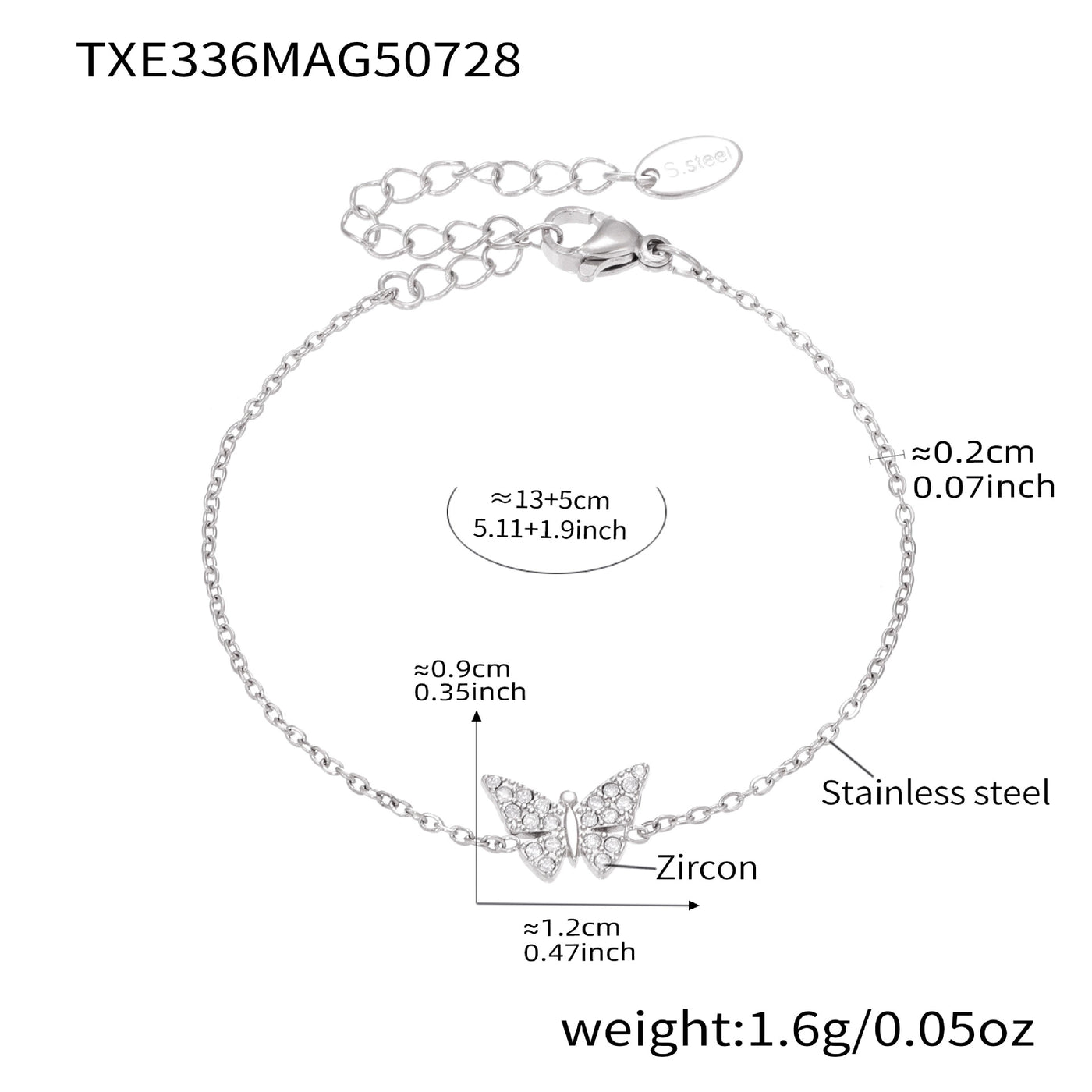 316L Stainless Steel Paved Butterfly Zircon Necklace and Bracelet Set - Image 9