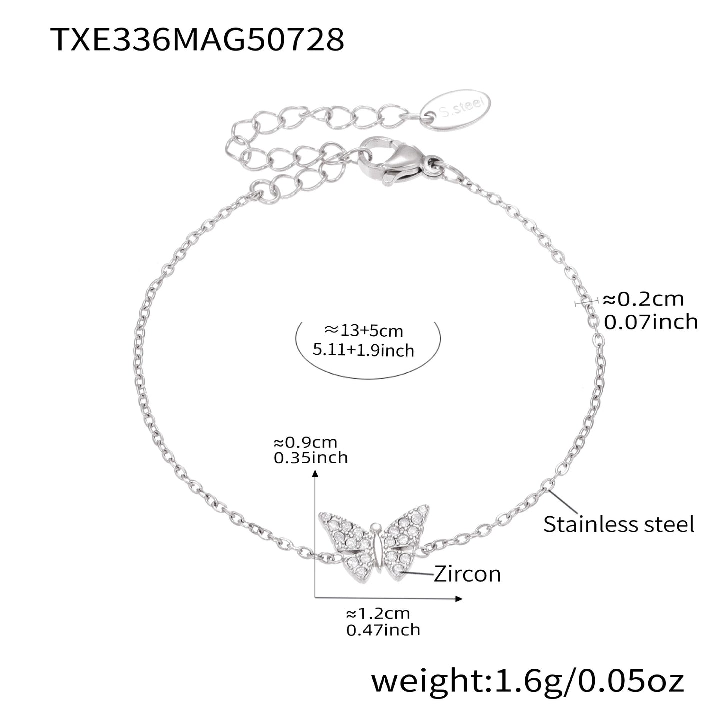 316L Stainless Steel Paved Butterfly Zircon Necklace and Bracelet Set - Image 9