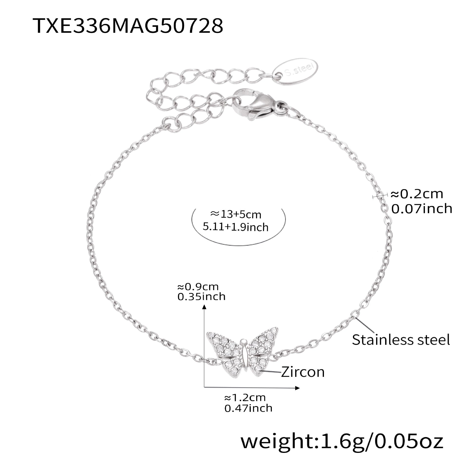 316L Stainless Steel Paved Butterfly Zircon Necklace and Bracelet Set - Image 9