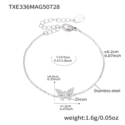 316L Stainless Steel Paved Butterfly Zircon Necklace and Bracelet Set - Image 9