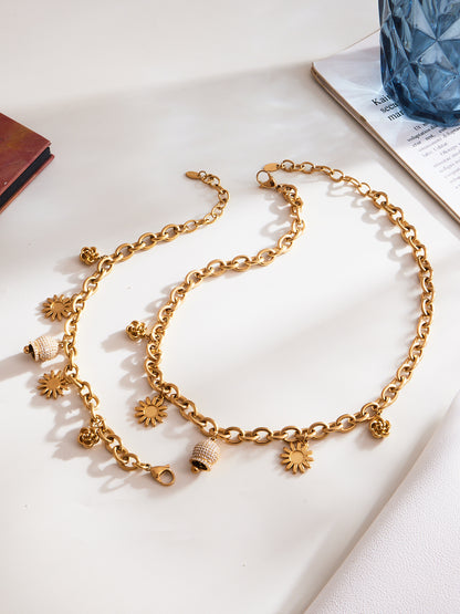 316L Stainless Steel Paved Zircon Bell Charm Bracelet and Necklace - Image 10