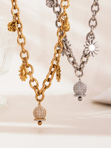 316L Stainless Steel Paved Zircon Bell Charm Bracelet and Necklace - Image 11