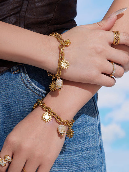 316L Stainless Steel Paved Zircon Bell Charm Bracelet and Necklace - Image 14