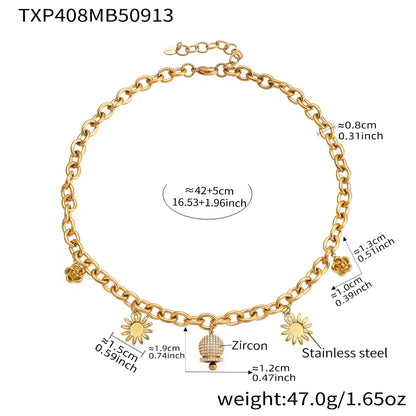 316L Stainless Steel Paved Zircon Bell Charm Bracelet and Necklace - Image 15