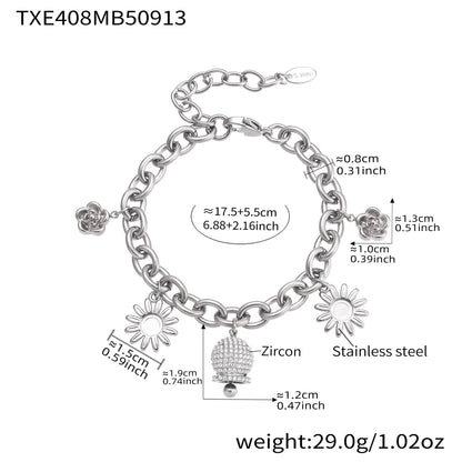 316L Stainless Steel Paved Zircon Bell Charm Bracelet and Necklace - Image 16