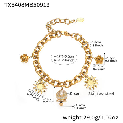 316L Stainless Steel Paved Zircon Bell Charm Bracelet and Necklace - Image 2