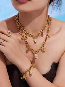 316L Stainless Steel Paved Zircon Bell Charm Bracelet and Necklace - Image 3