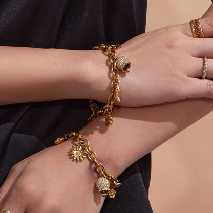 316L Stainless Steel Paved Zircon Bell Charm Bracelet and Necklace - Image 4