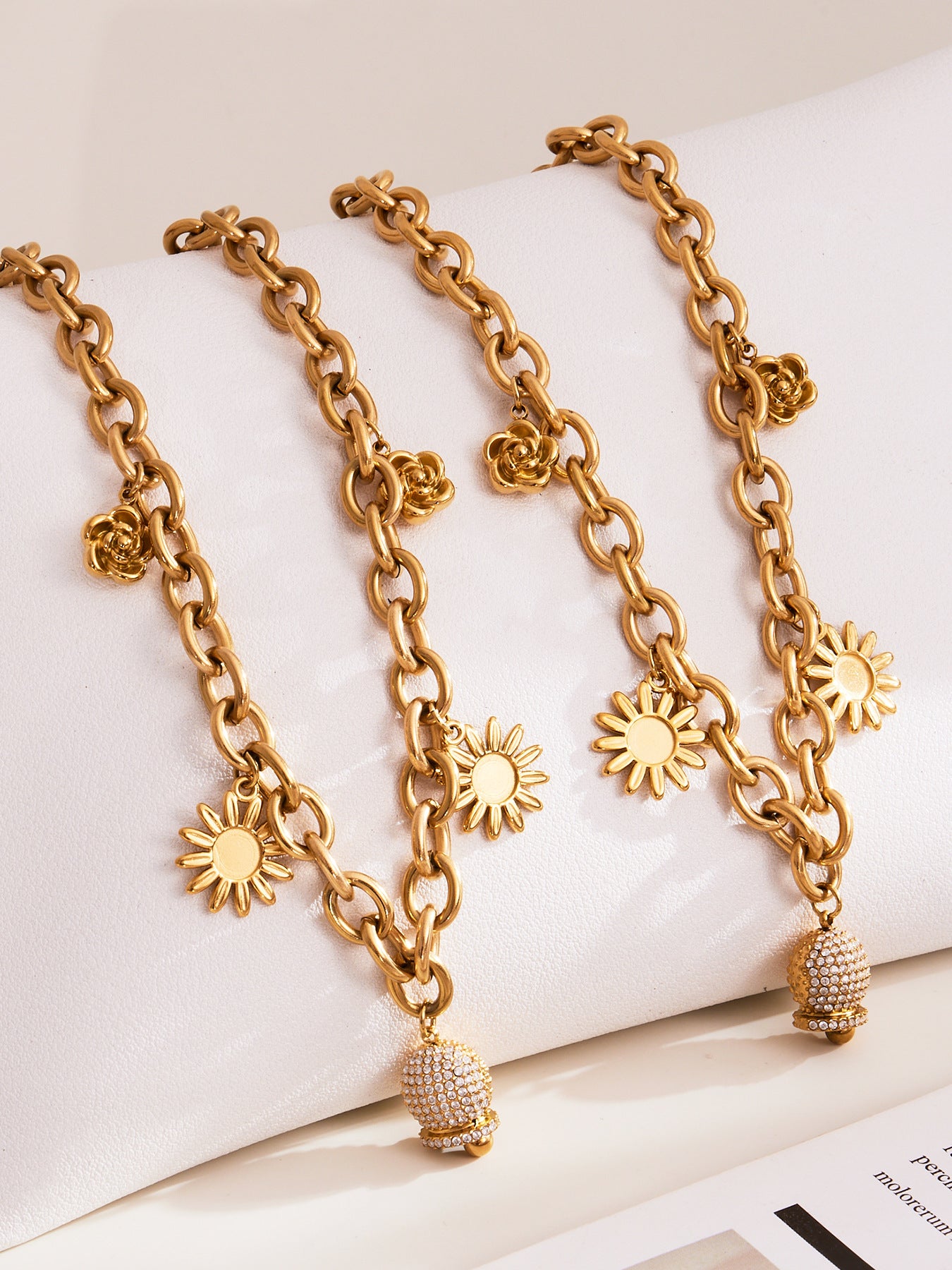 316L Stainless Steel Paved Zircon Bell Charm Bracelet and Necklace - Image 5