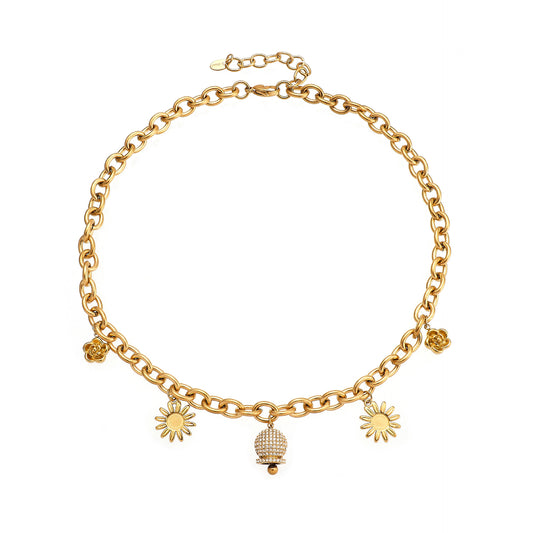 316L Stainless Steel Paved Zircon Bell Charm Bracelet and Necklace - Image 7