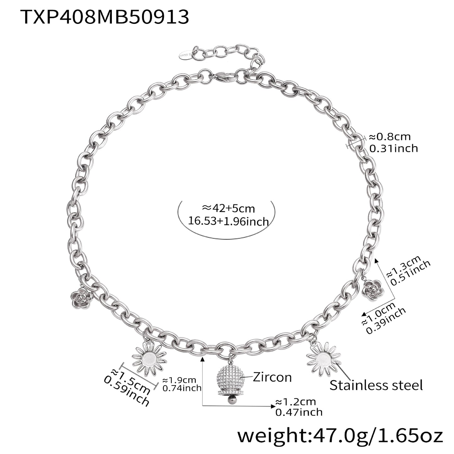 316L Stainless Steel Paved Zircon Bell Charm Bracelet and Necklace - Image 9