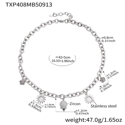 316L Stainless Steel Paved Zircon Bell Charm Bracelet and Necklace - Image 9