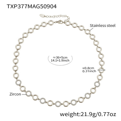 316L Stainless Steel Paved Zircon Circle Bracelet & Necklace Set - Image 10