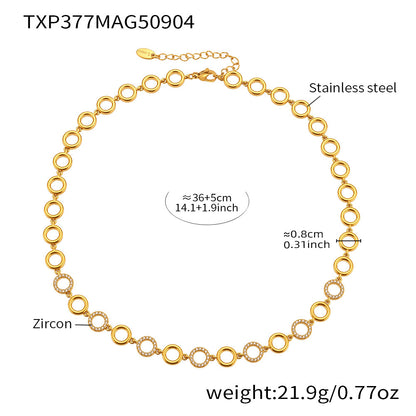 316L Stainless Steel Paved Zircon Circle Bracelet & Necklace Set - Image 11