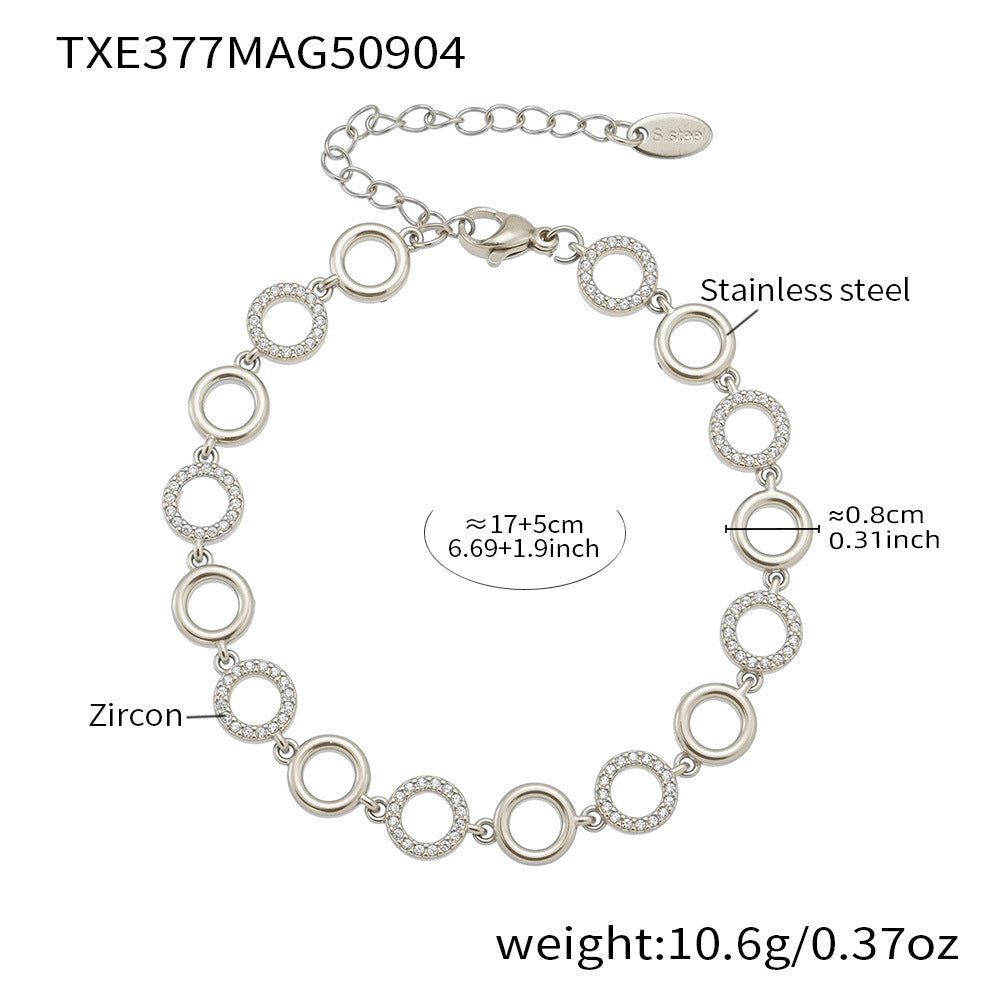 316L Stainless Steel Paved Zircon Circle Bracelet & Necklace Set - Image 12