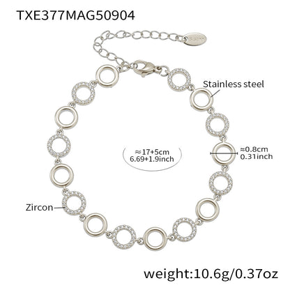 316L Stainless Steel Paved Zircon Circle Bracelet & Necklace Set - Image 12