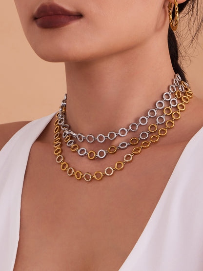 316L Stainless Steel Paved Zircon Circle Bracelet & Necklace Set - Image 2