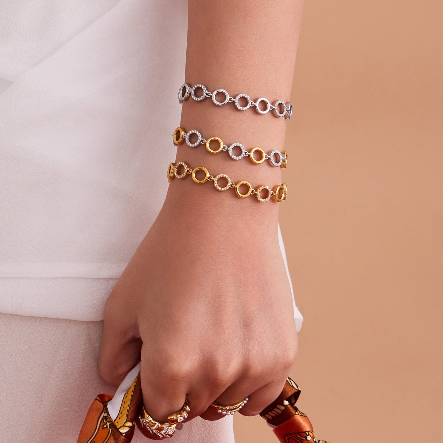 316L Stainless Steel Paved Zircon Circle Bracelet & Necklace Set - Image 3