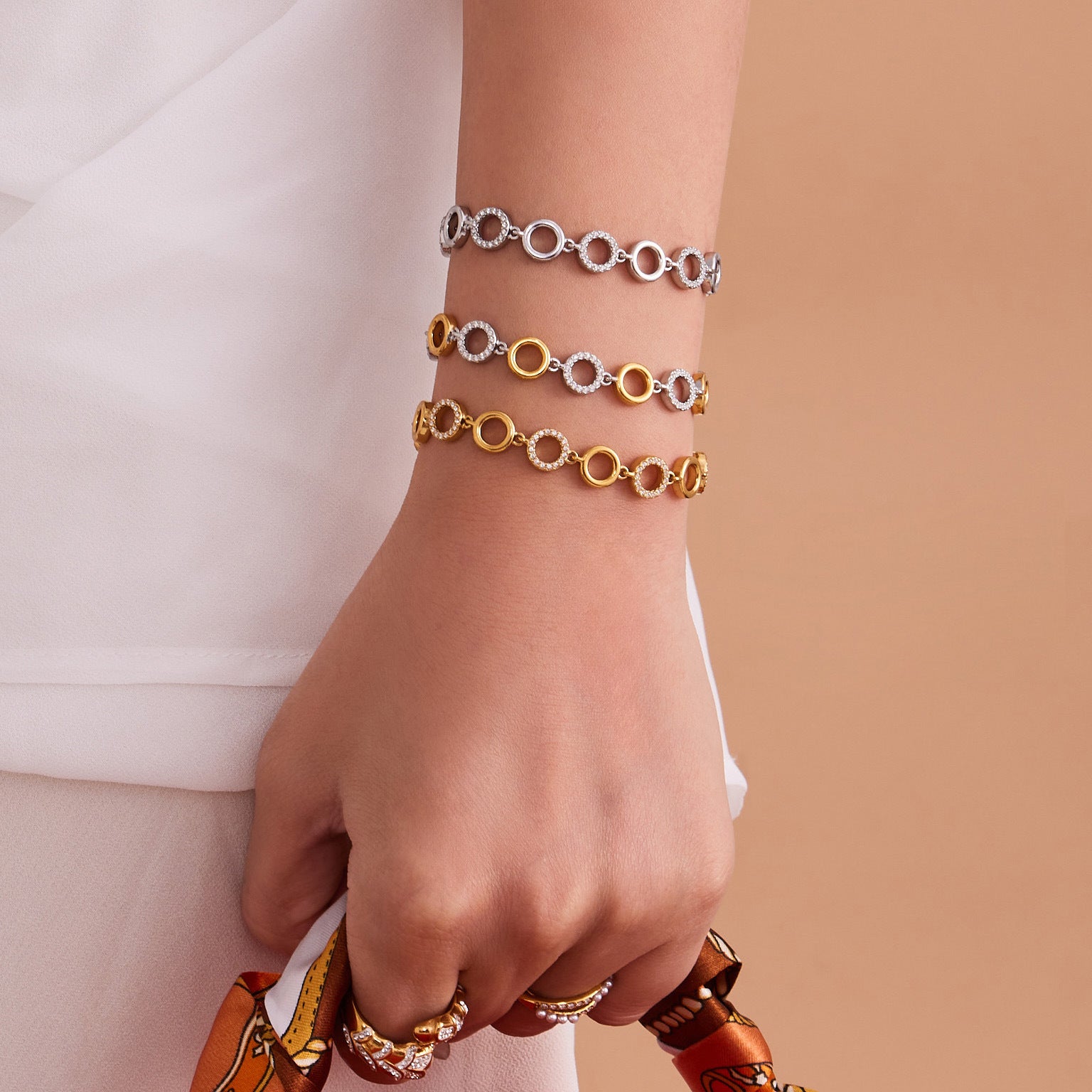 316L Stainless Steel Paved Zircon Circle Bracelet & Necklace Set - Image 3