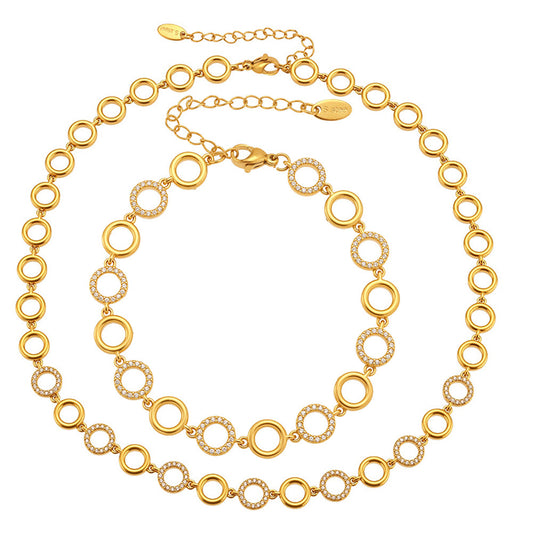 316L Stainless Steel Paved Zircon Circle Bracelet & Necklace Set - Image 4