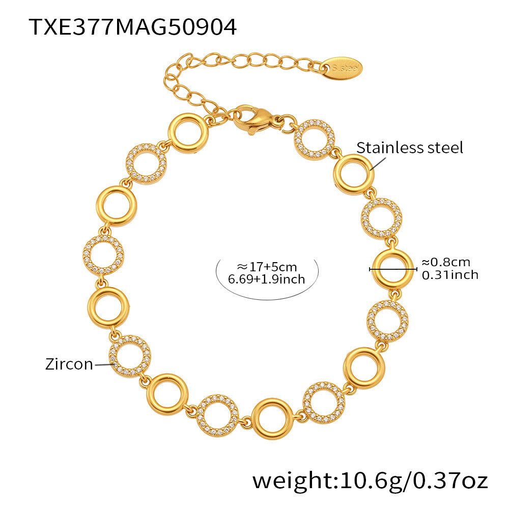 316L Stainless Steel Paved Zircon Circle Bracelet & Necklace Set - Image 7